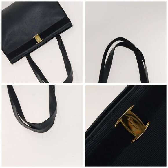 Salvatore Ferragamo Tote Bag Leather Embossed Navy Gold Auth BA1802 - Picture 16 of 16